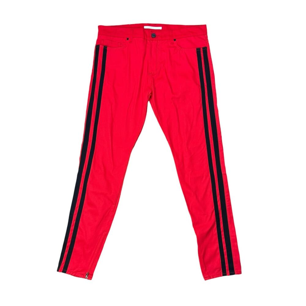 Golden Denim Los Angeles Bold Red Black Side Stripe Ankle Zip Slim Skinny Jeans